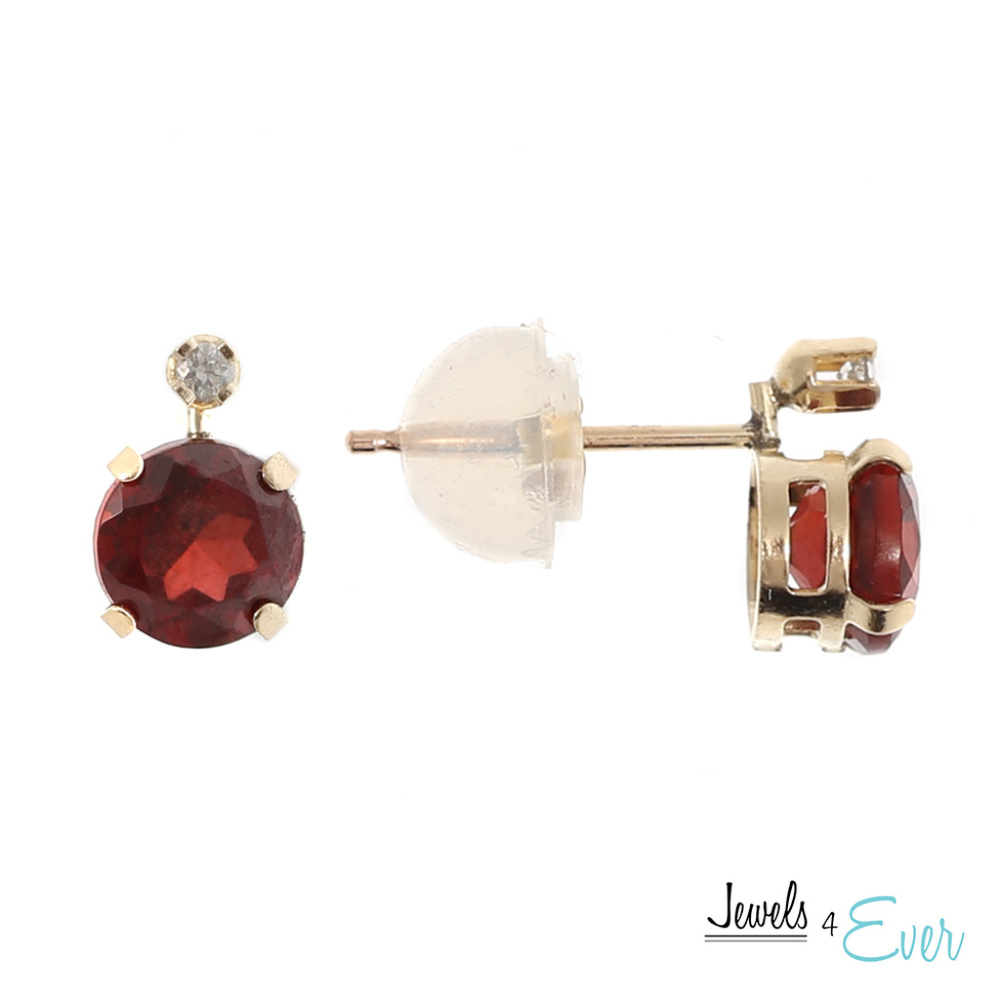 10K Gold Genuine Garnet & Diamond Stud Earring